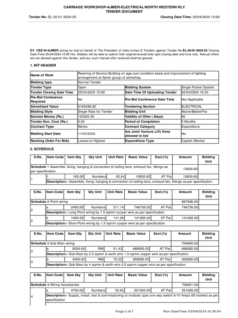 Ajmer Workshop Electrical Tender EL-50-01 | PDF | Limited Liability ...