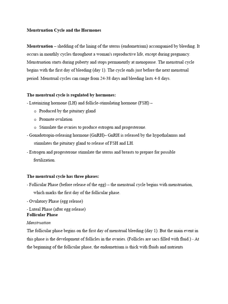 Menstrual Cycle and Hormonal Regulation | PDF | Menstrual Cycle ...