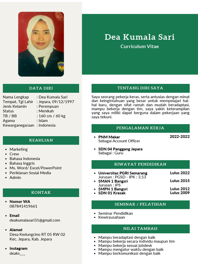 Curriculum Vitae Dea Kumala Sari | PDF | Karier & Perkembangan