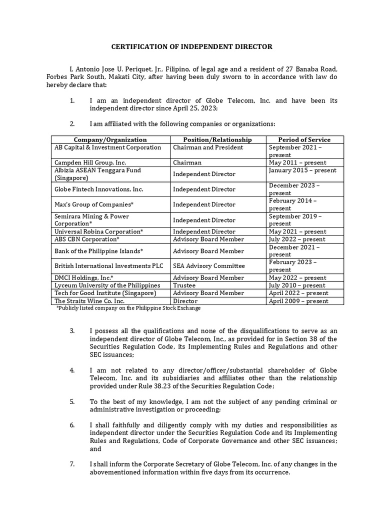 2024 Signed and Notarized Certificates of Independent Directors ...