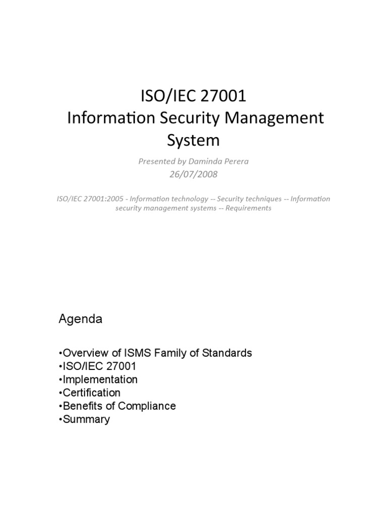 ISO/IEC 27001 Informa2on Security Management System: Presented by ...