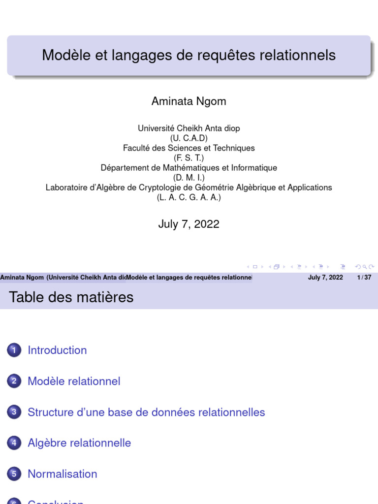 Cours 2 | PDF | Base de données relationnelle | Modèle relationnel