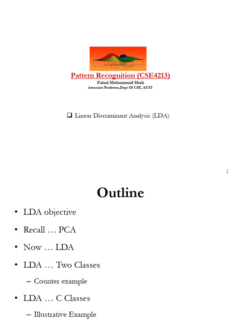 Pattern Recognition (CSE4213) : Linear Discriminant Analysis (LDA ...