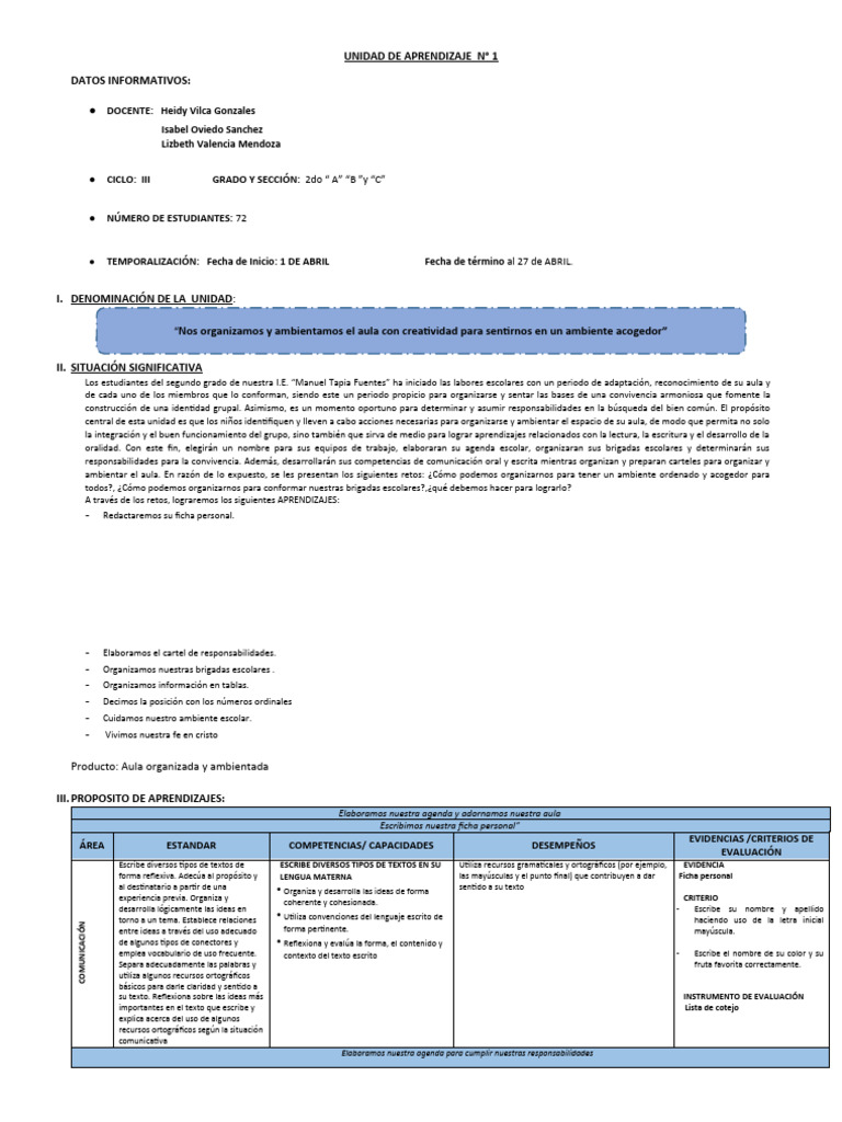 Unidad de Aprendizaje 2 | PDF | Evaluación | Números