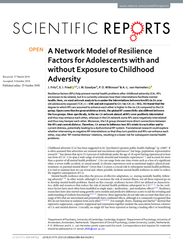 A Network Model of Resilience Factors For Adolescents With and Without ...
