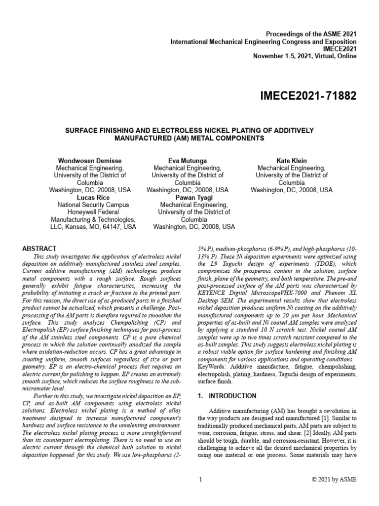 Surface Finishing and Electroless Nickel Plating of Additively | PDF ...