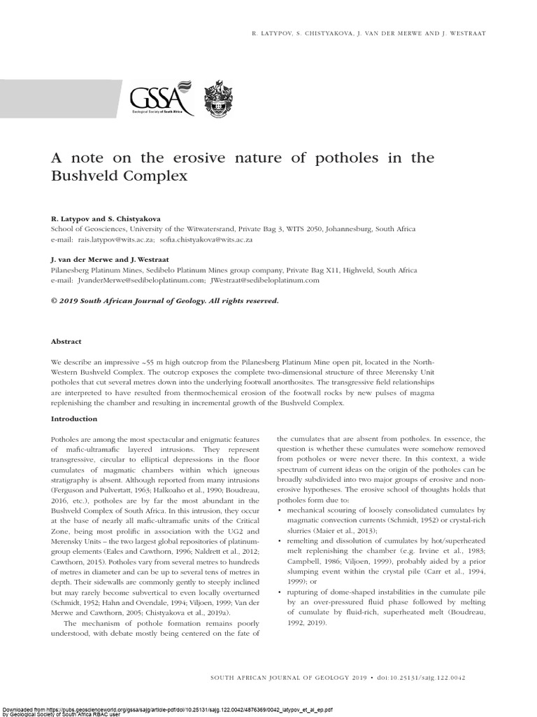 Erosive Potholes in Bushveld Complex | PDF | Rocks | Geology