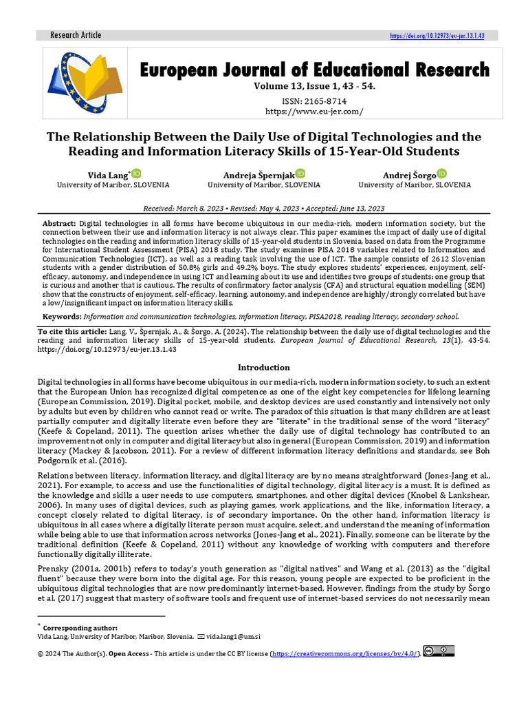 The Relationship Between The Daily Use of Digital Technologies and The ...