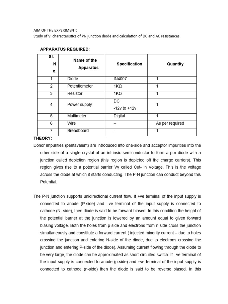 Diode Vi Characteristics Pdf P N Junction Diode