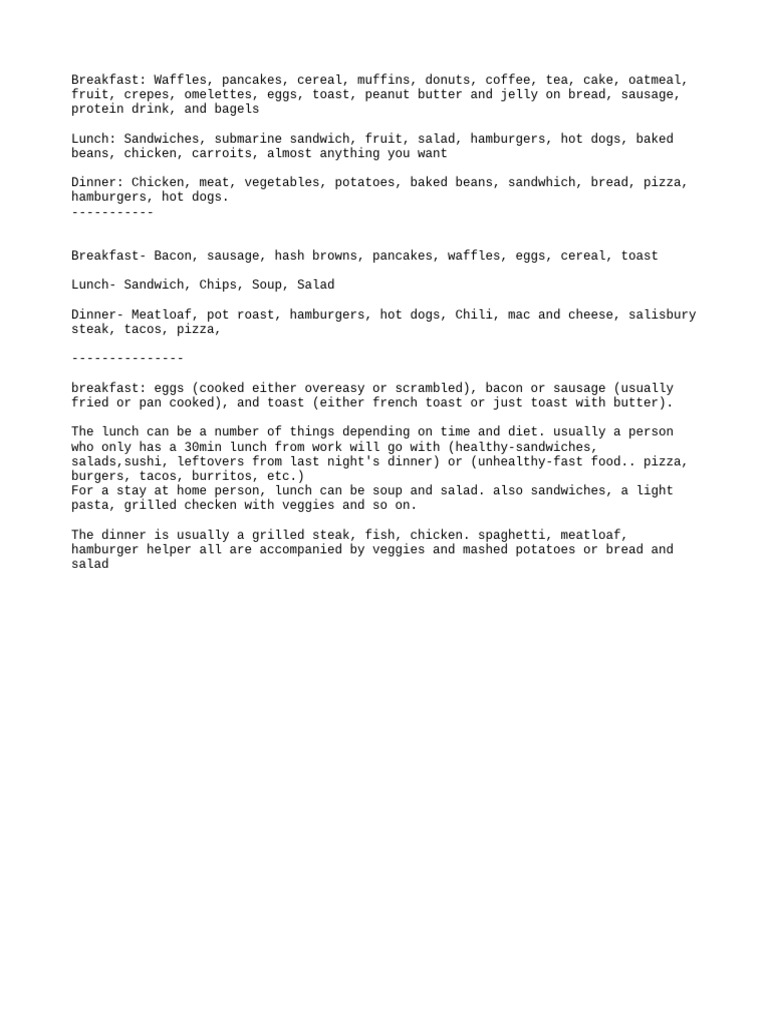 American Food Menu: Meals Overview | PDF