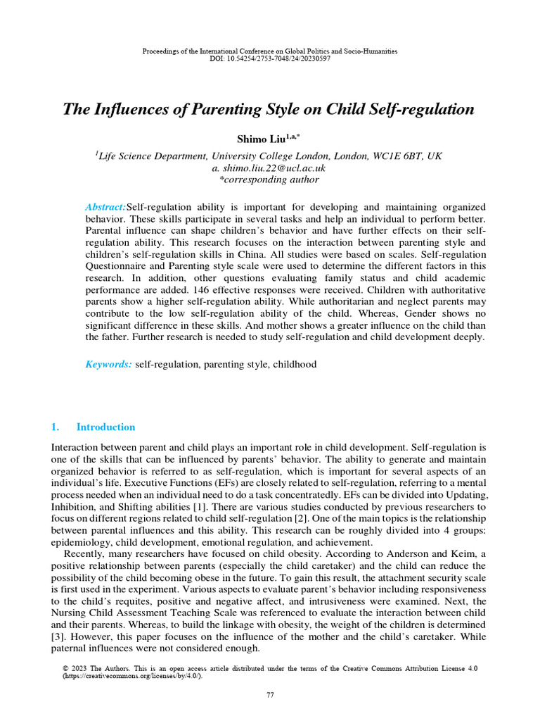 Parenting Styles and Child Self-Regulation | PDF | Emotional Self ...