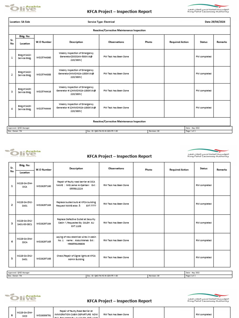 Electrical Inspection Report SA Side 29 April 2024 | PDF | Manufactured ...