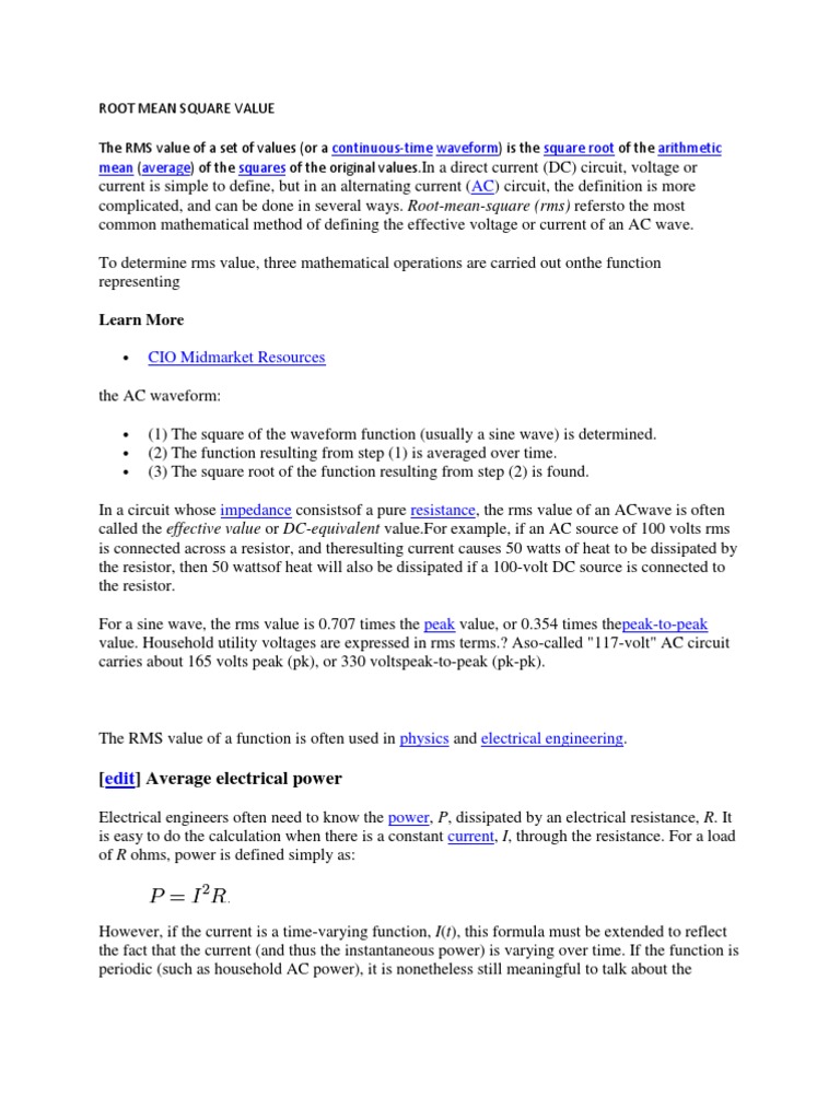 Root Mean Square Value | PDF | Root Mean Square | Force