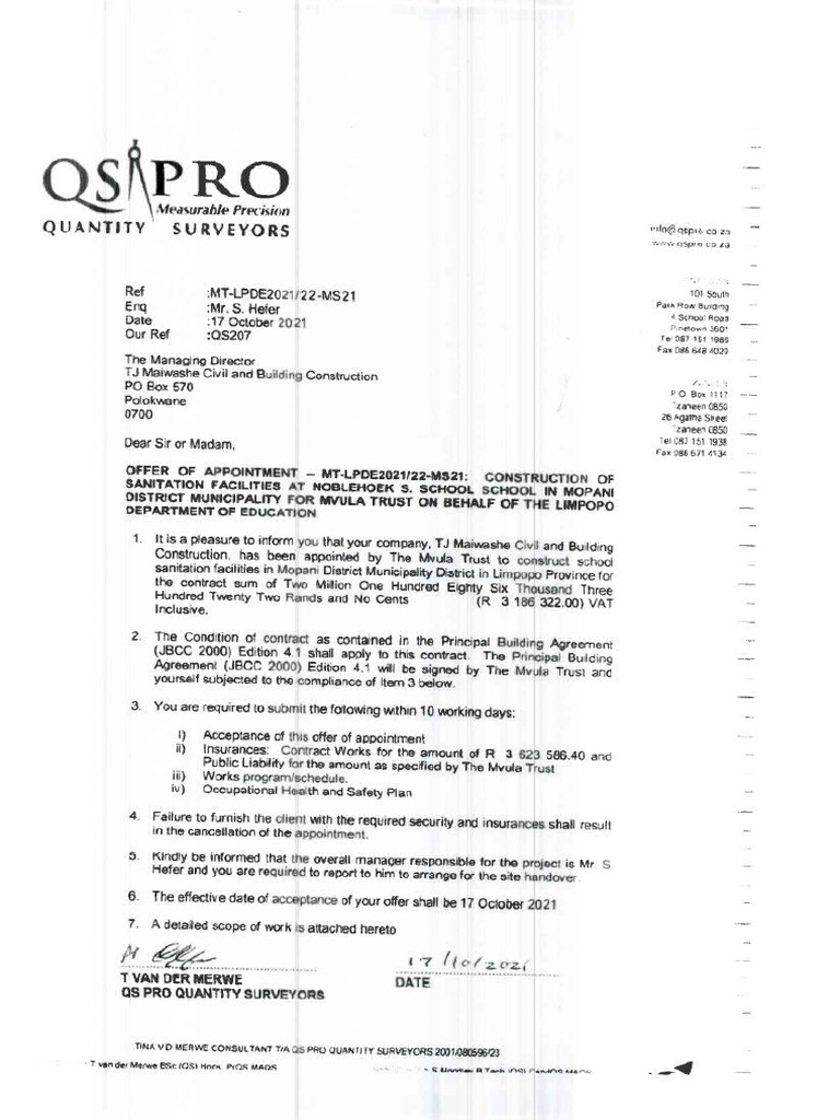 Construction Letter Example | PDF