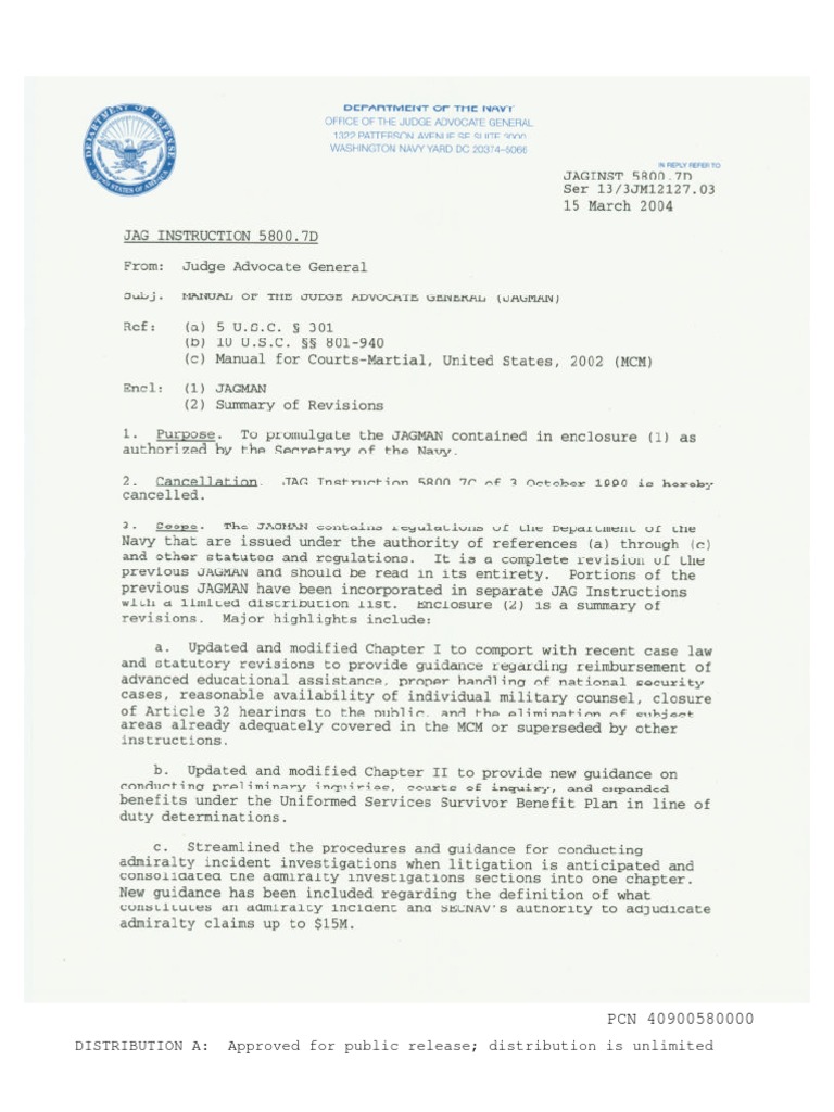 Jaginst 5800.7D (Jagman) | PDF | Courts Martial In The United States ...