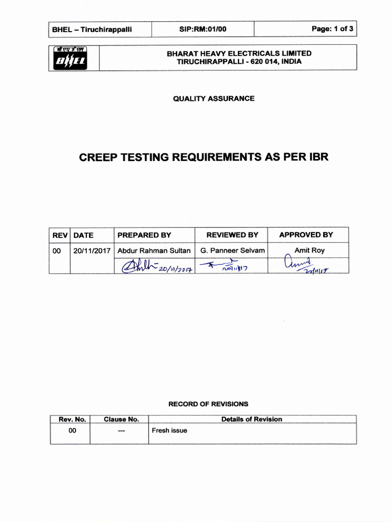BHEL Creep-Testing-Requirements-As-Per-Ibr-1526376134 | PDF | Steel ...