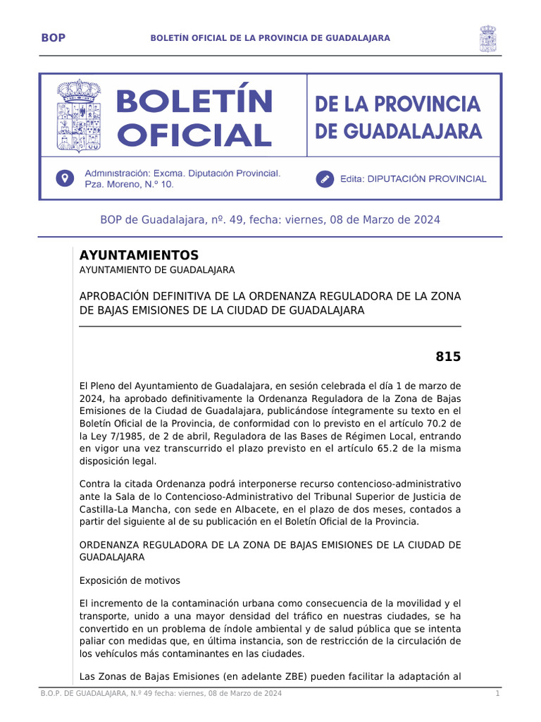 Ordenanza de Bajas Emisiones en Guadalajara | PDF | La contaminación ...