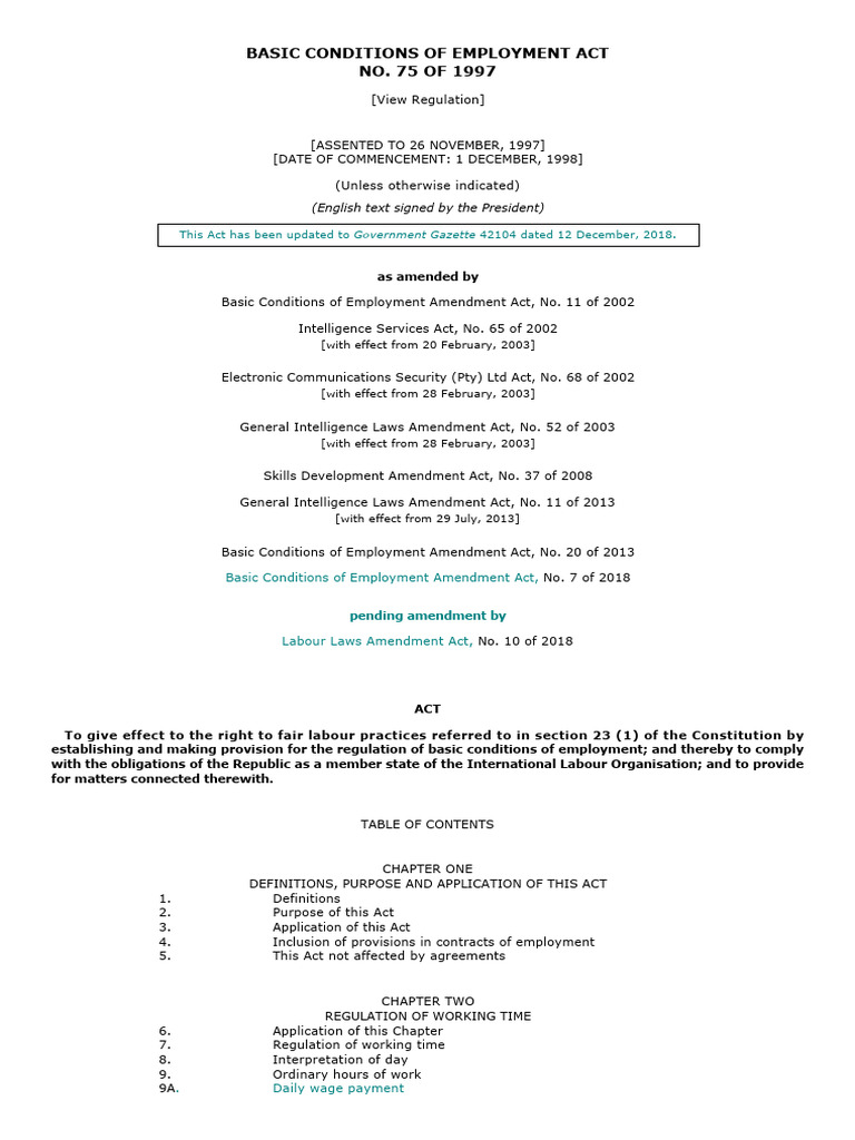 Basic conditions of employment act no pdf employment overtime