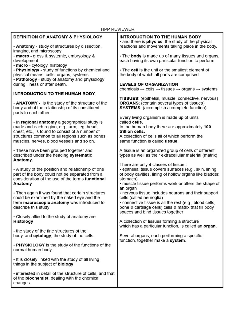 Definition of Anatomy &amp; Physiology | PDF | Epithelium | Tissue 