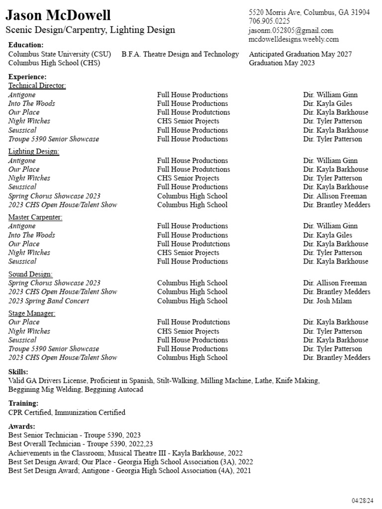 Jason Mcdowell Theatre Resume PDF