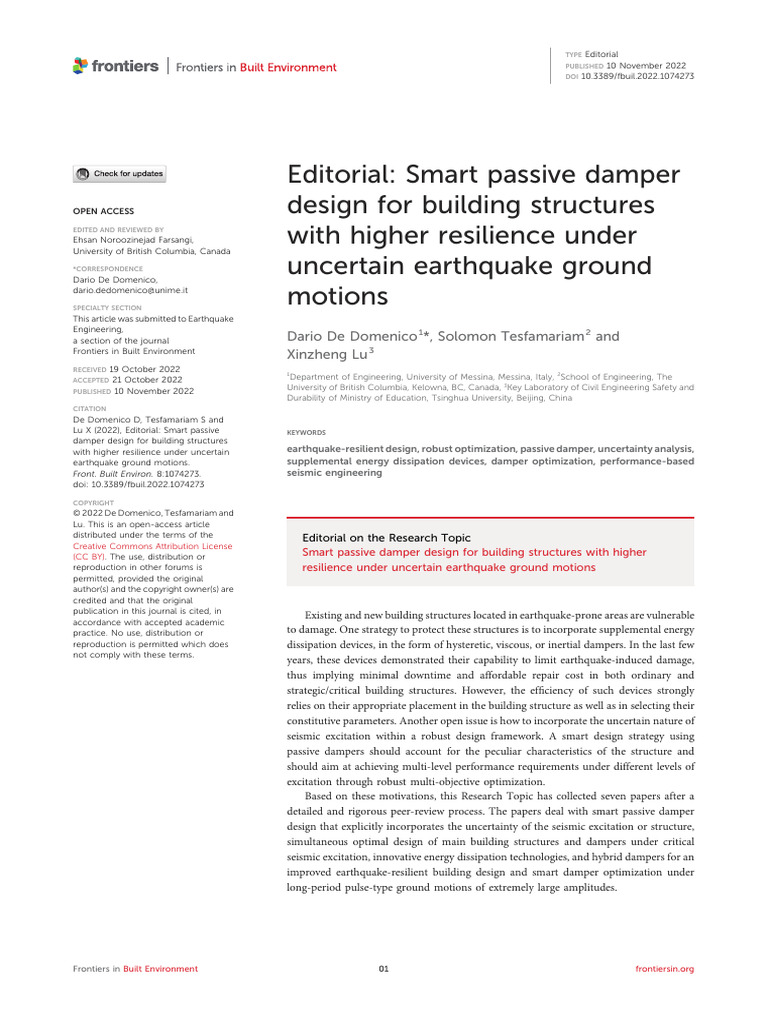 Editorial Smart Passive Damper Design For Building | PDF | Damping ...