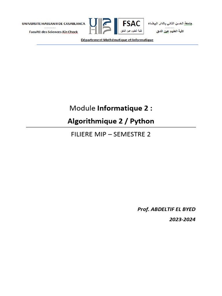 Algorithmes et Python en MIP S2 | PDF | Python (Langage de ...