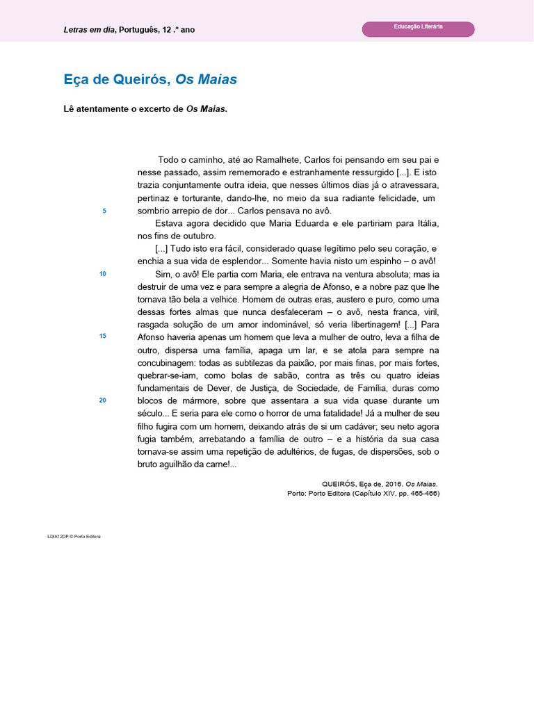 Análise do Excerto de Os Maias | PDF