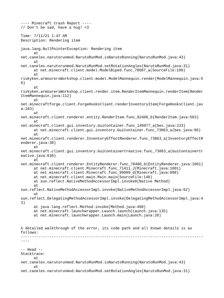 Minecraft NullPointerException Crash Report | PDF