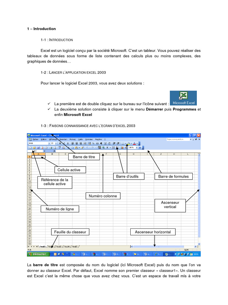Introduction à Excel 2003 | PDF | Microsoft Excel | Imprimante ...