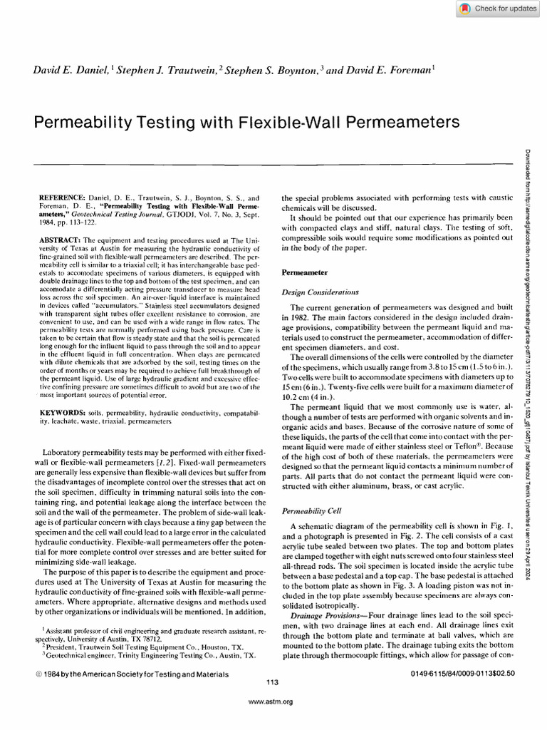 Daniel 1984 Permeability Testing With Flexible-Wall Permeameters 