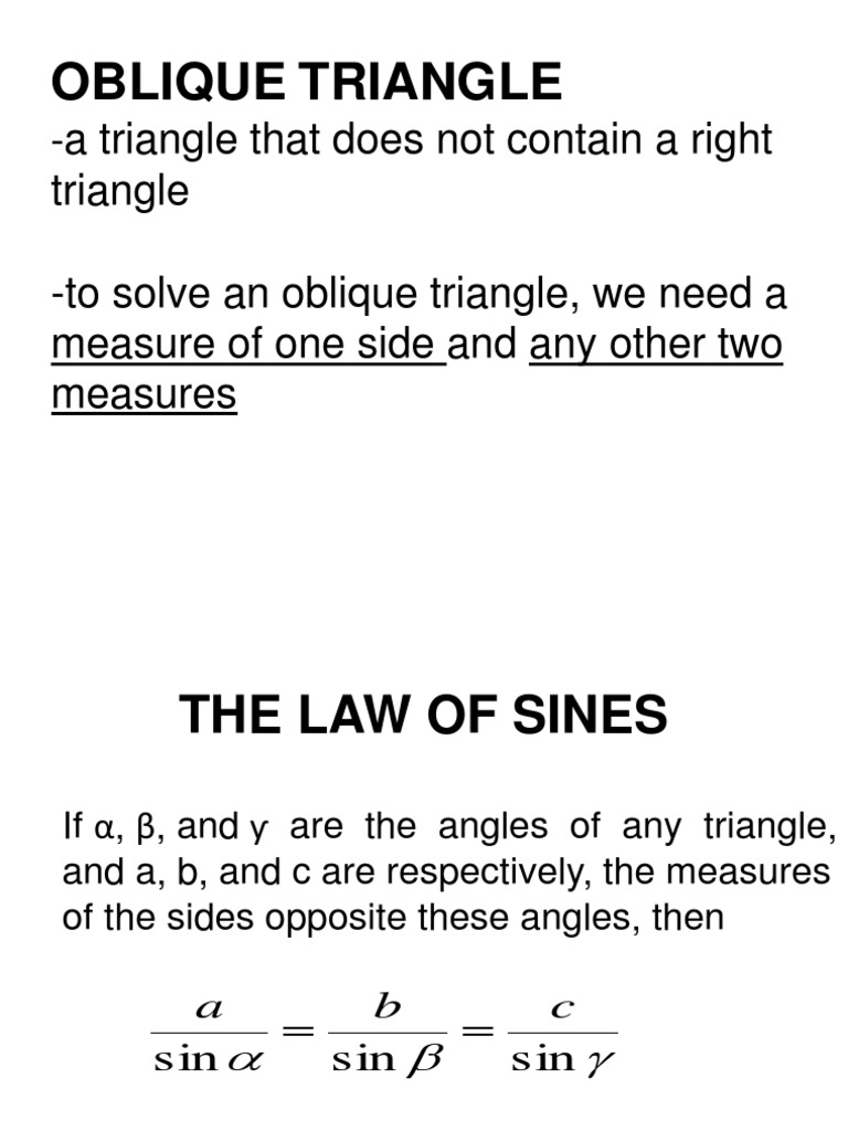 Oblique Triangle | PDF | Sine | Triangle