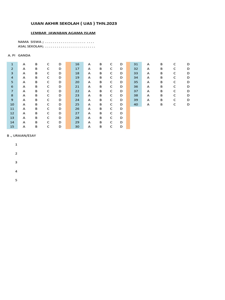 lEMBAR JAWABAN UAS | PDF