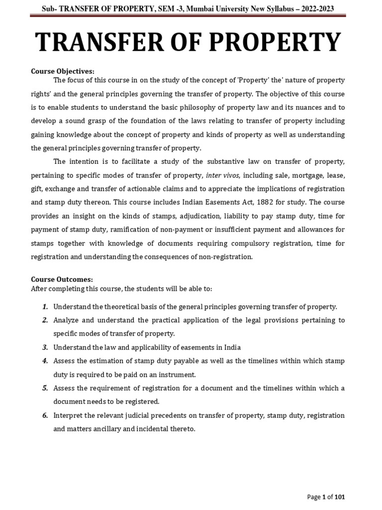 Transfer of Property | PDF | Covenant (Law) | Justice