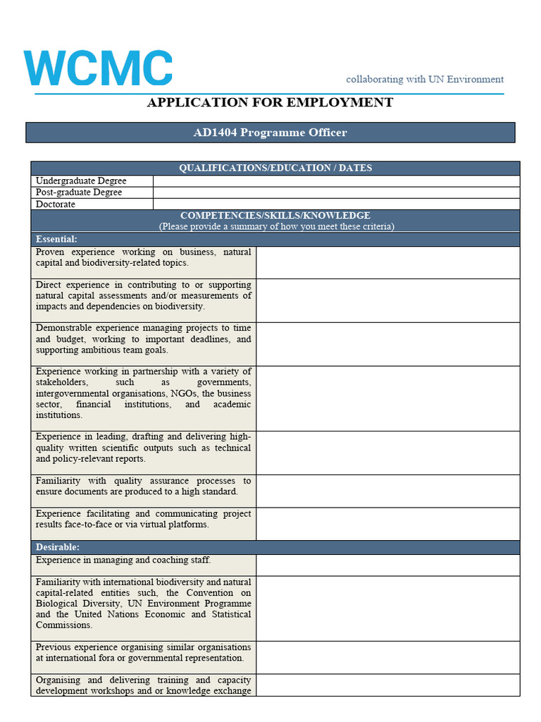 AD1404 Person Specification | PDF | Employment | Biodiversity