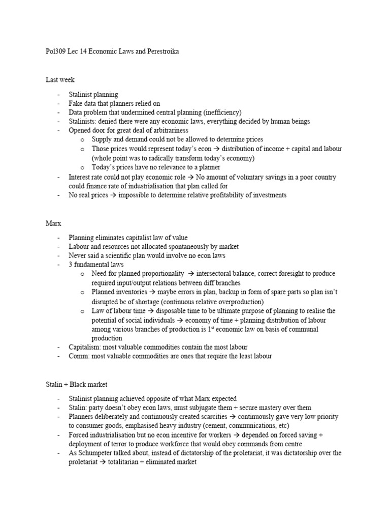 Pol309 Lec 14 Economic Laws and Perestroika | PDF | Soviet Union ...