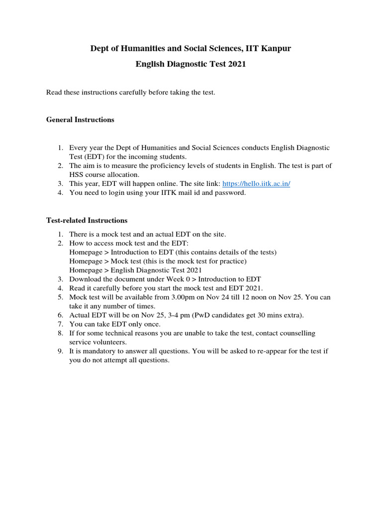 EDT General Instructions | PDF
