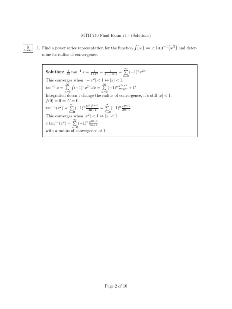 MTH 240 Final Exam Solutions | PDF | Real Analysis | Complex Analysis