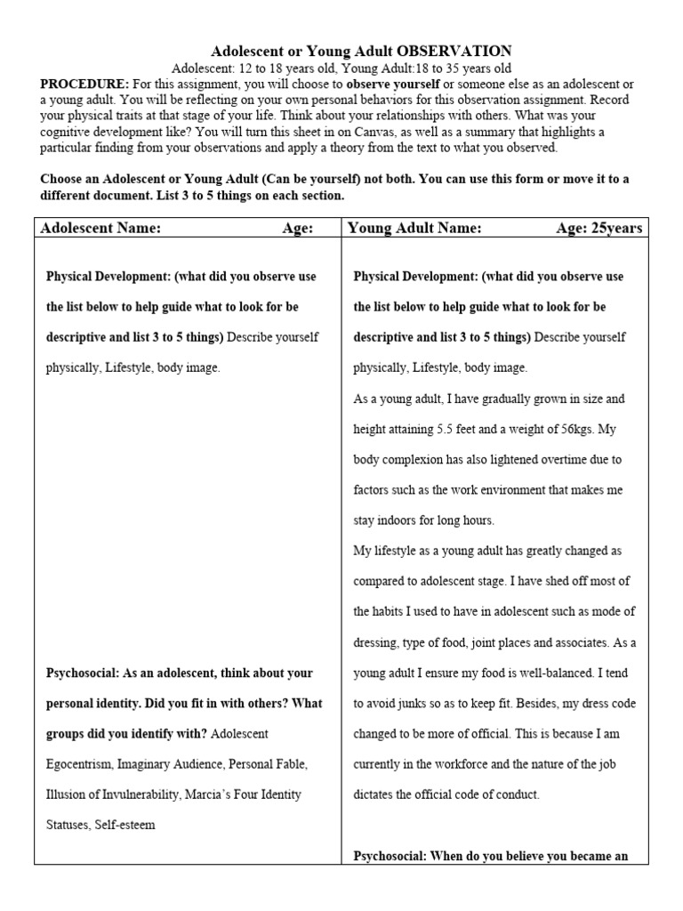 Young Adult Development Observations | PDF | Adolescence ...