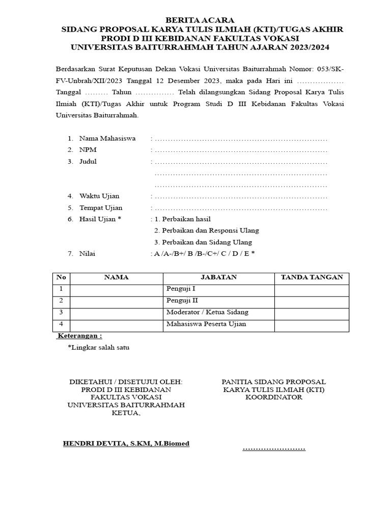 Format Penilaian Proposal KTI | PDF | Metode & Bahan Ajar | Seni