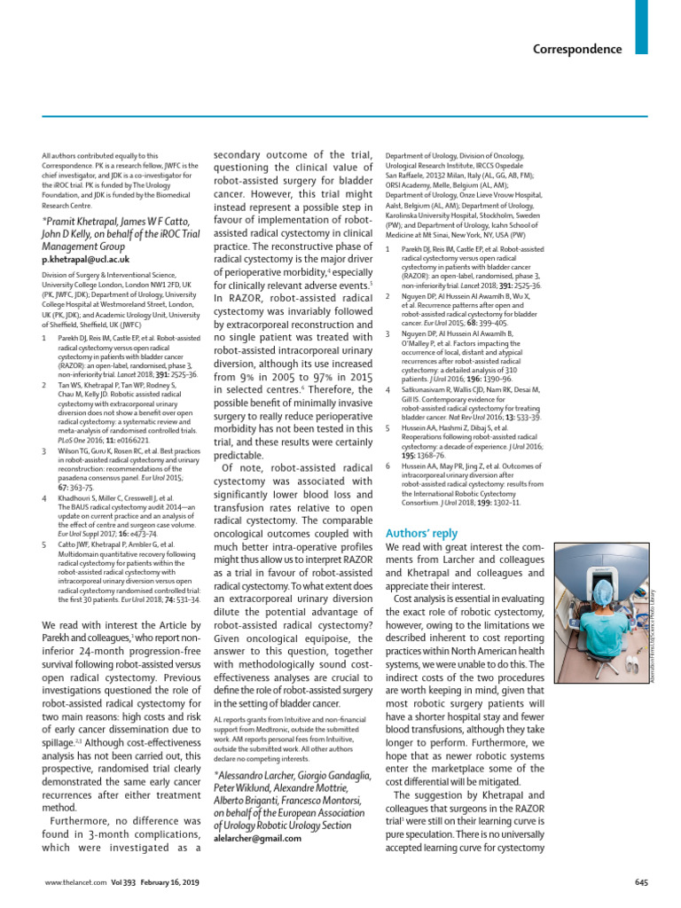 Robot Assisted Versus Open Cystectomy in The RAZOR 16 PDF Urology Sudan