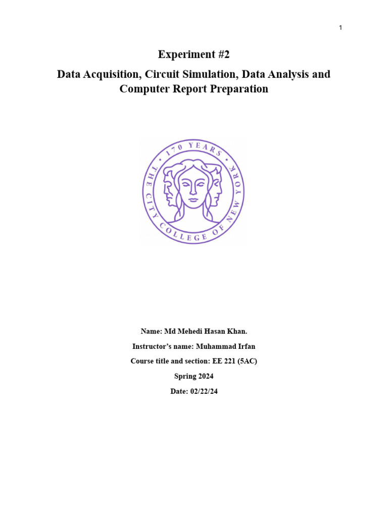 EE 221 Experiment 221 Report | PDF | Electrical Network | Power Supply