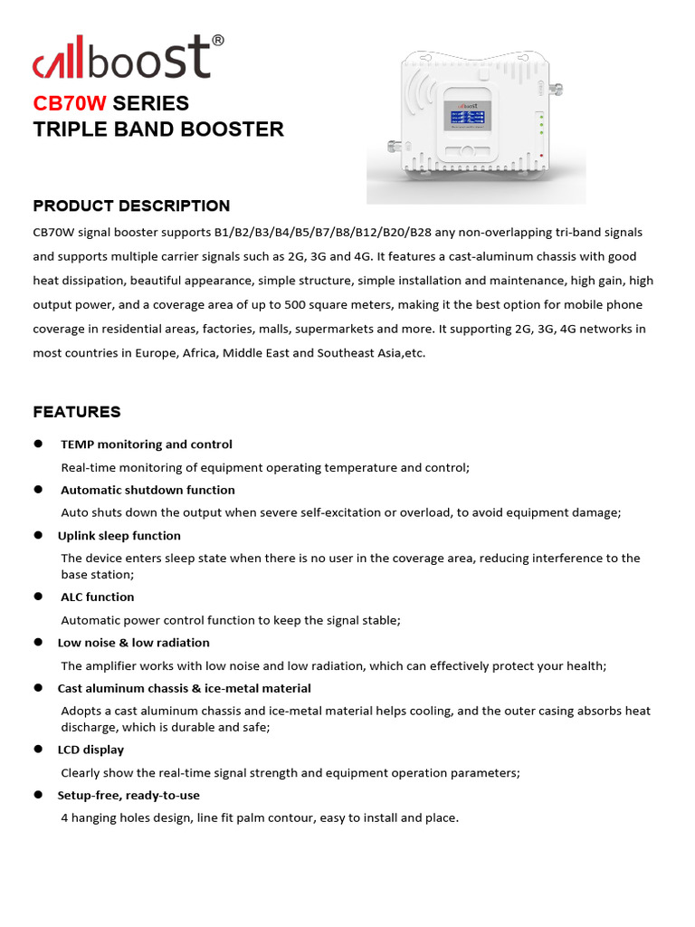 CB70W Tri-Band Booster Overview | PDF | Electronics | Broadcast Engineering
