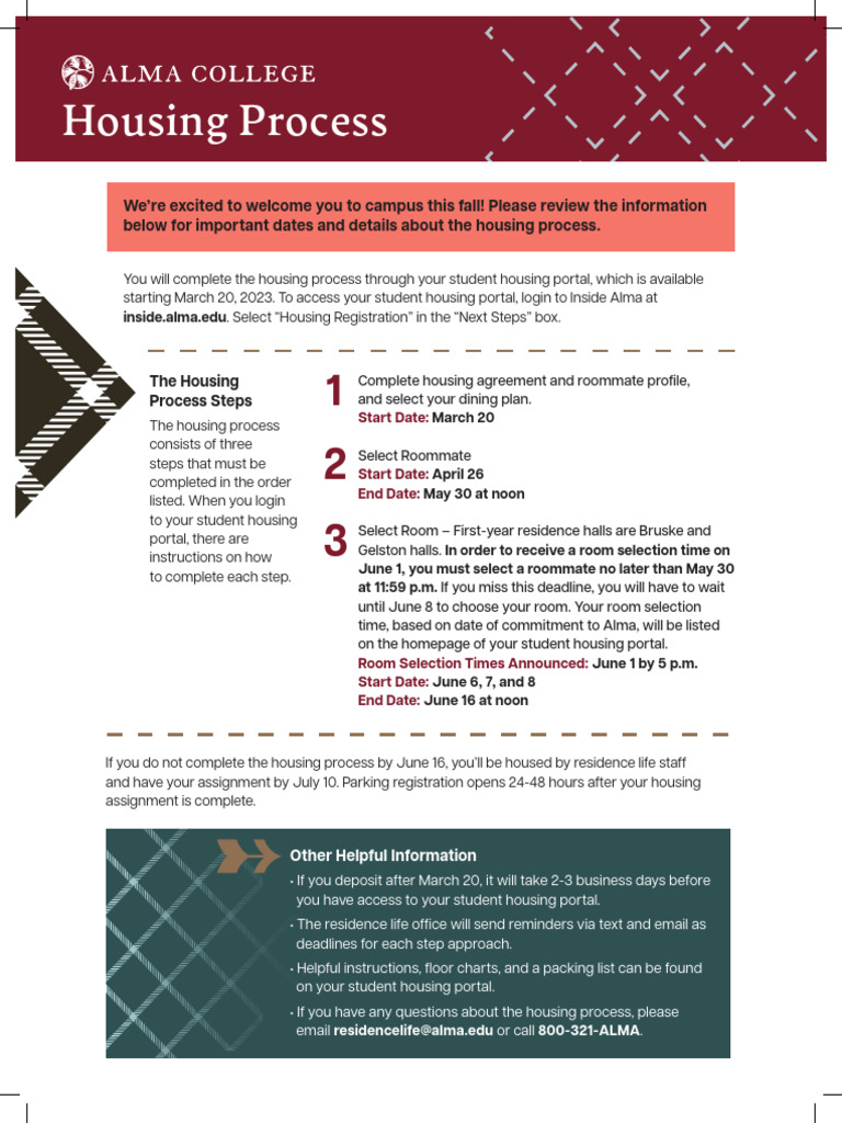 Alma College Housing Process Guide | PDF
