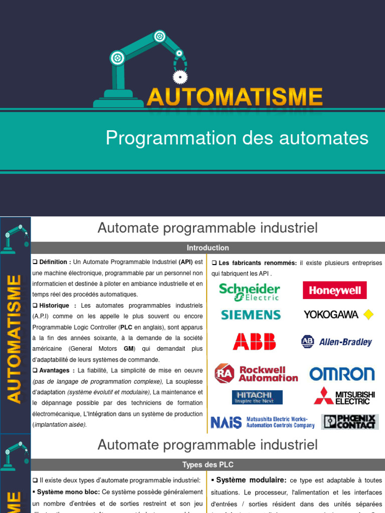Programmation des Automates Industriels | PDF | Automate programmable ...