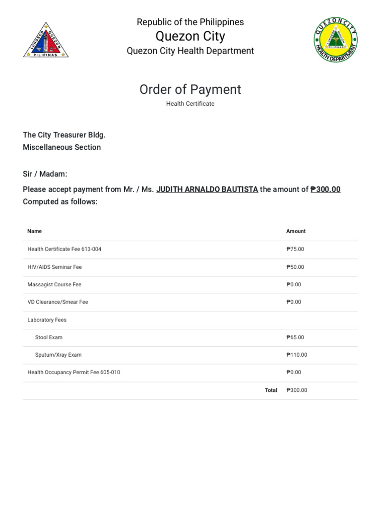 Payment Order for Health Services | PDF | Finance & Money Management