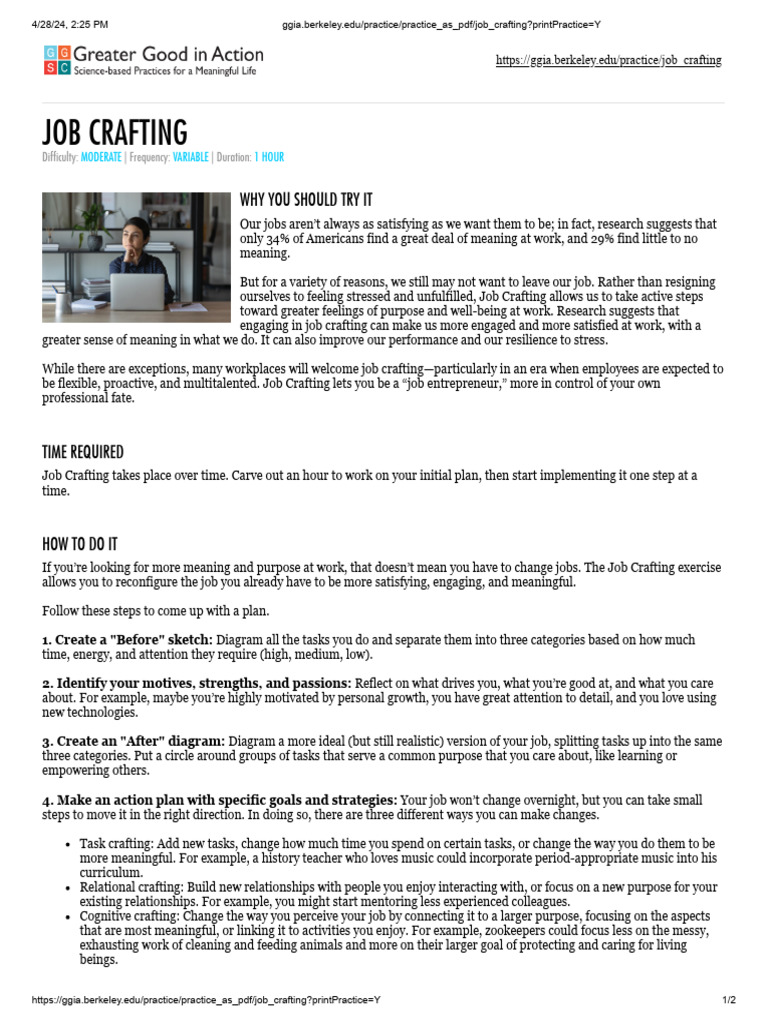 Job Crafting for Workplace Satisfaction | PDF | Psychological ...