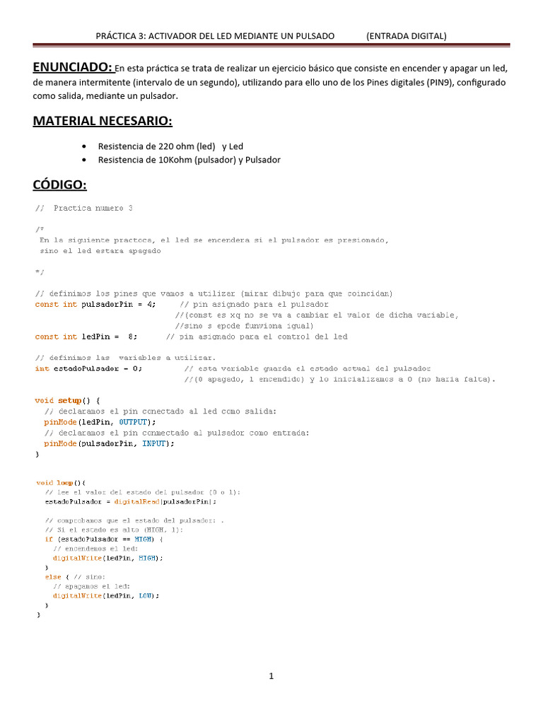 Activador LED con Pulsador Arduino | PDF | Variable (informática ...