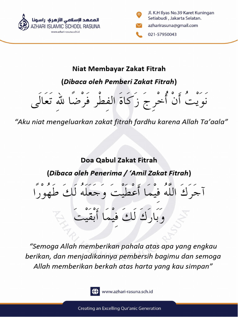 Doa dan Niat Zakat Fitrah | PDF