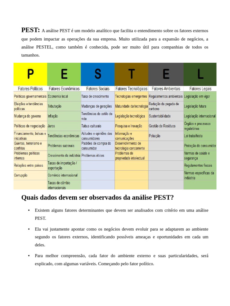 Analise PEST | PDF | Economia | Sociologia