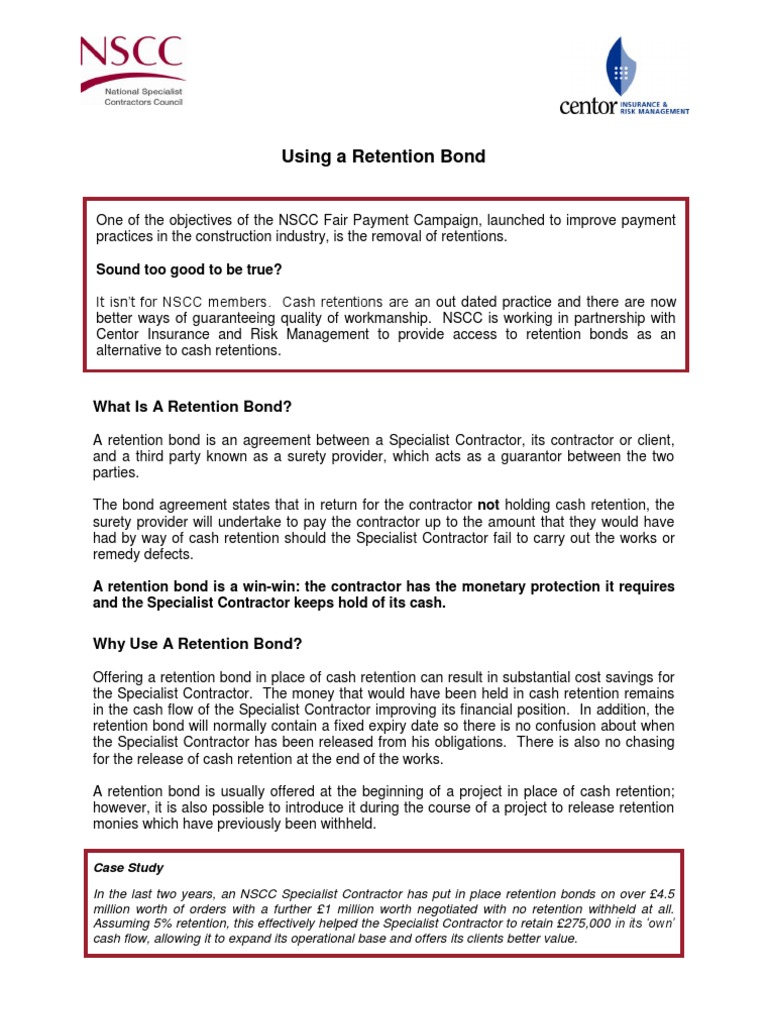 Using A Retention Bond PDF Surety Bond General Contractor